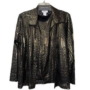 ReBeKah Women’s Size Small Jacket and Shirt Set Gold‎ Shimmer Sheer Top NWOT
